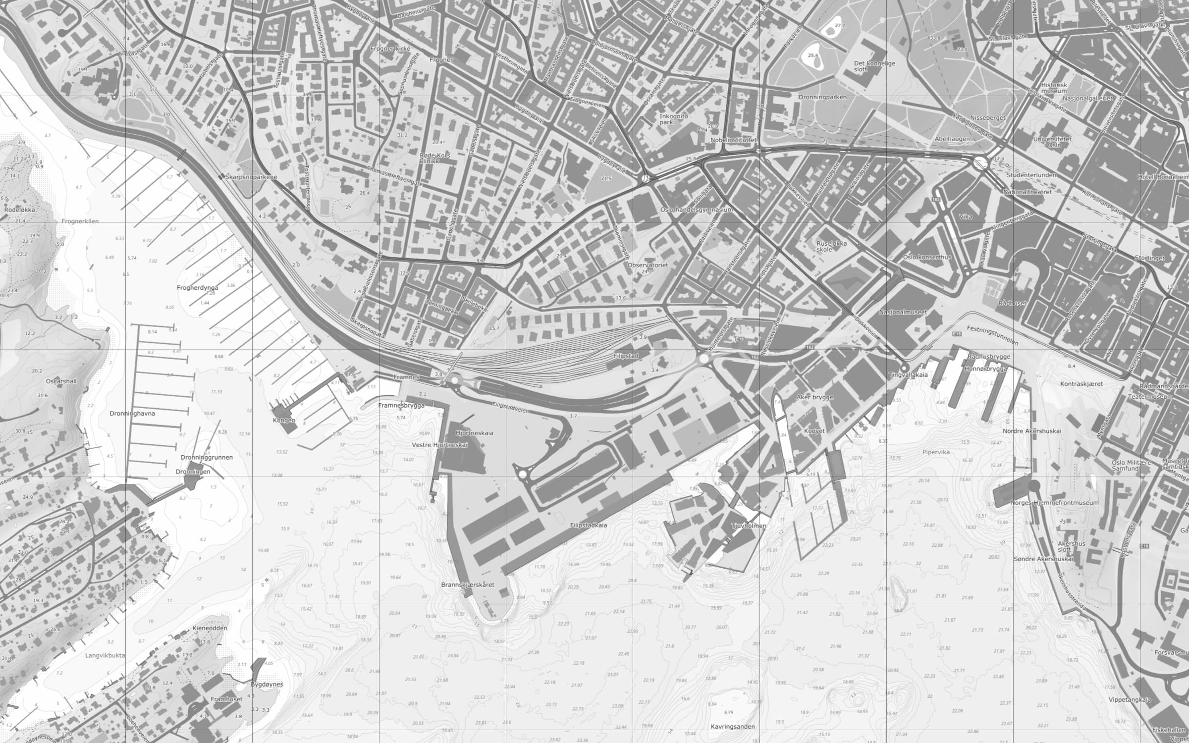 Map of central Oslo with Harbour Row and the selected place
